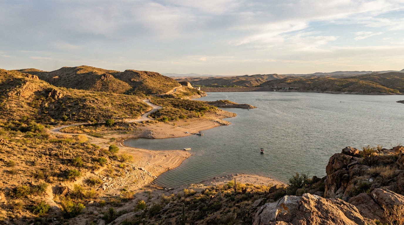 Elephant Butte Lake with its shoreline and desert hills