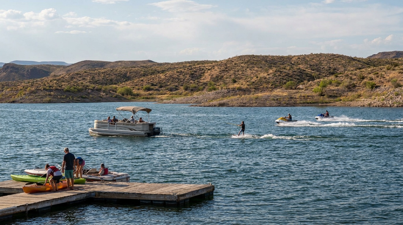 Boats and water sports on Elephant Butte Lake