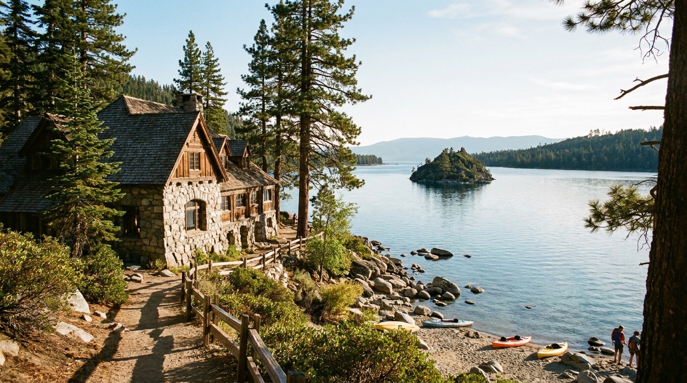 The historic Vikingsholm mansion on the shore of Emerald Bay
