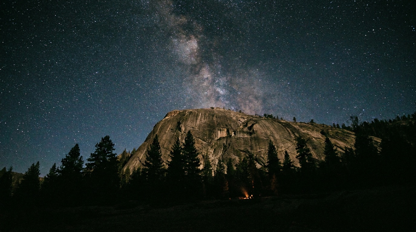 Dark night sky over the granite dome at the International Dark Sky Park