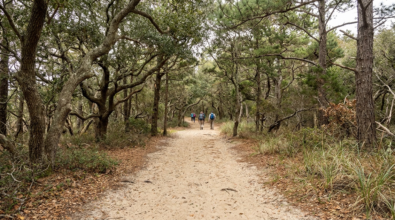 The wide sandy Cape Henry Trail through the coastal woods