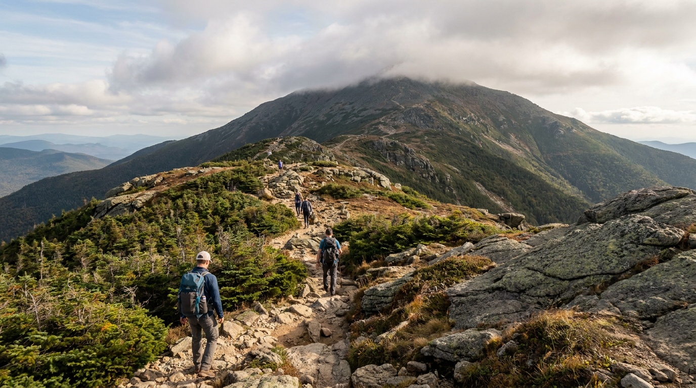 Alpine trail along Franconia Ridge toward Mount Lafayette