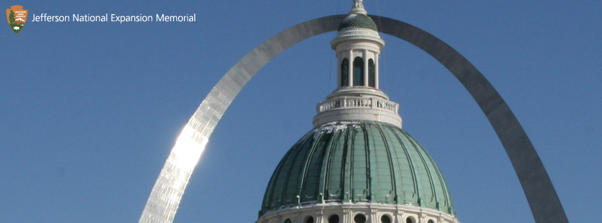 The Old Courthouse dome with the Arch behind it