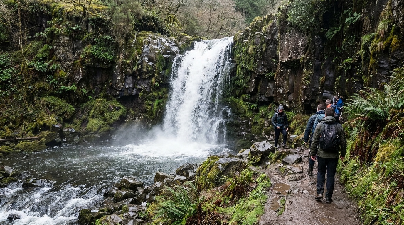 The Middle Falls cascading over dark basalt ledges