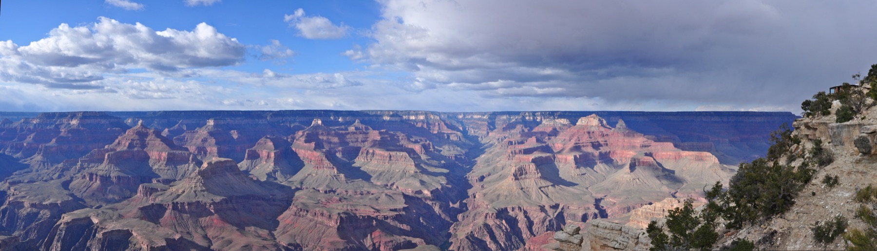 A wide canyon panorama from Yavapai Geology Museum on the South Rim