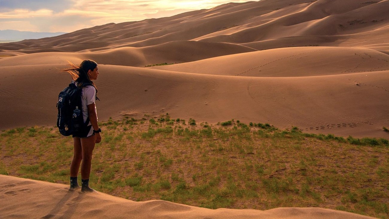 Evening light across the Great Sand Dunes below the Sangre de Cristo Mountains