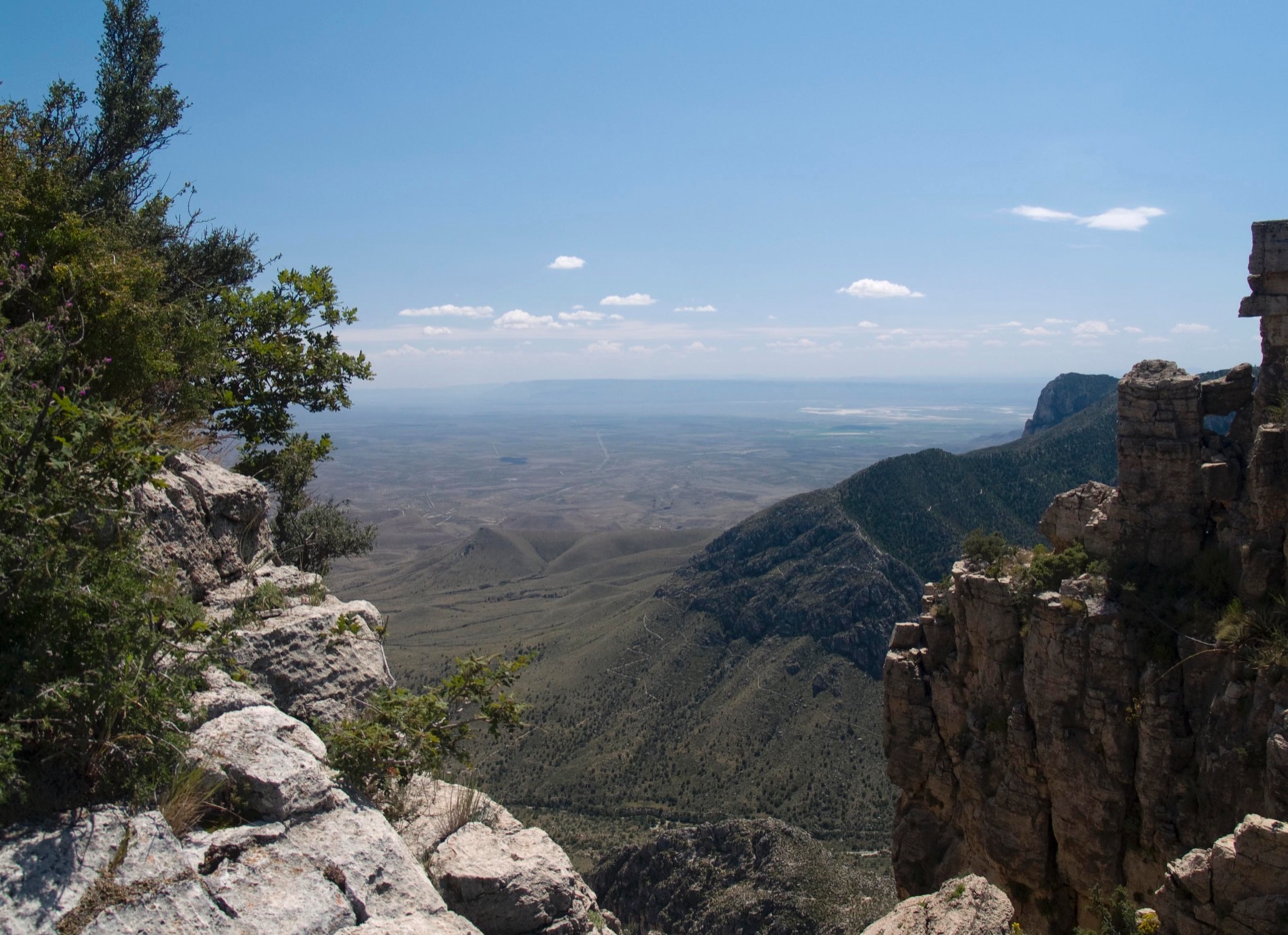 Lower Pine Spring Canyon with the Guadalupe Peak Trail visible on the opposite ridge
