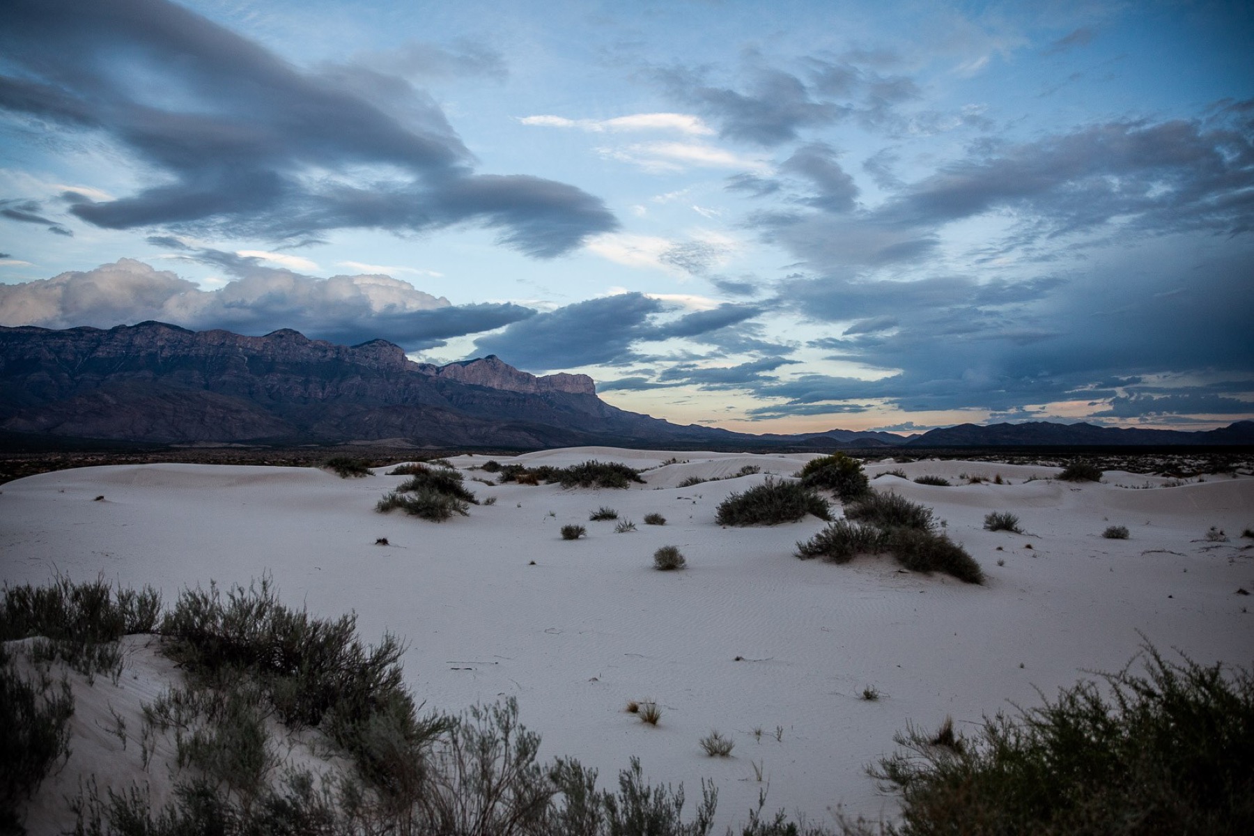 White gypsum dunes below the Guadalupe Mountains