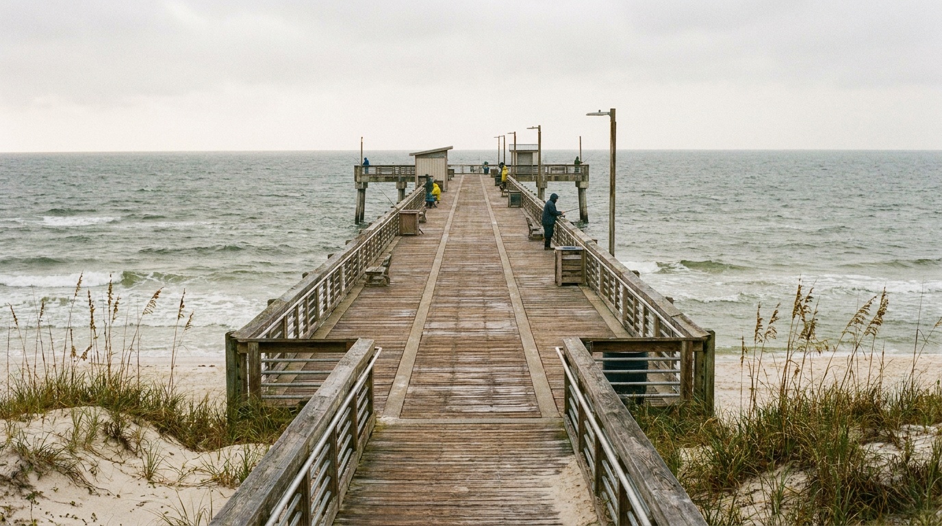 The Gulf State Park fishing and education pier extending into the Gulf
