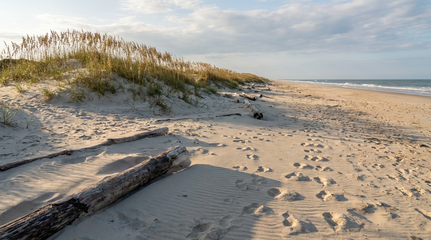 Undeveloped Bear Island beach and high dunes at Hammocks Beach State Park