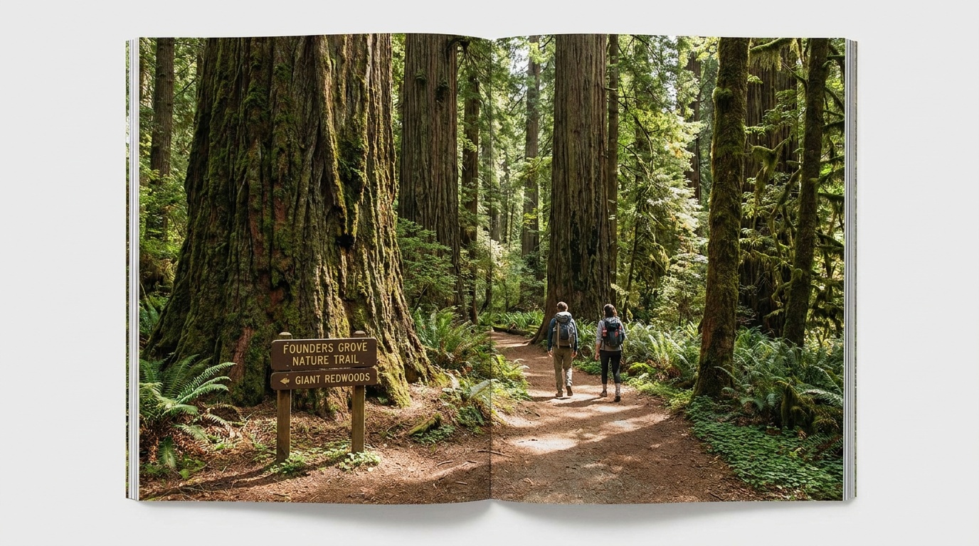 Founders Grove interpretive loop among giant redwoods