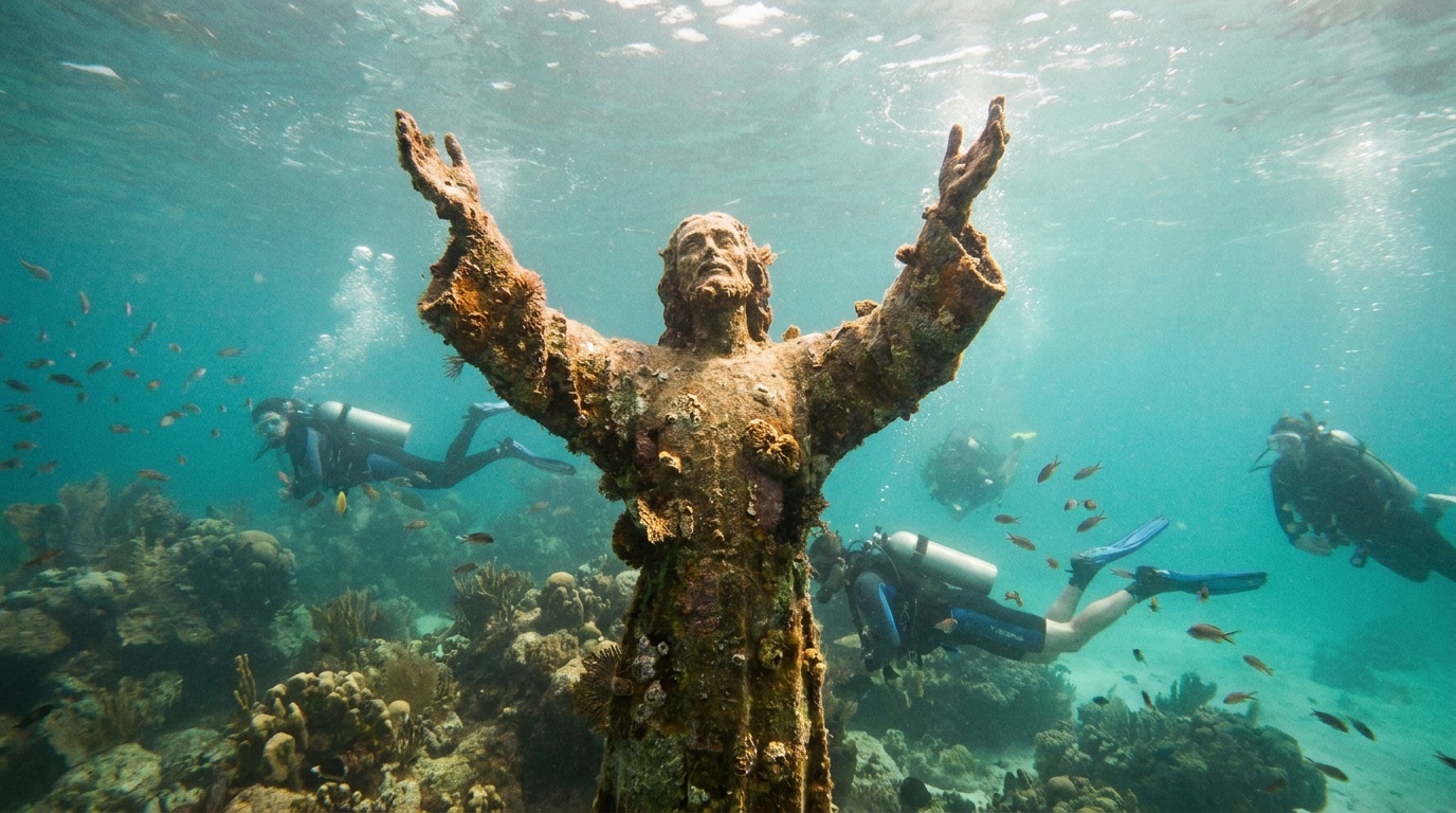 The Christ of the Abyss underwater bronze statue at the park's reef