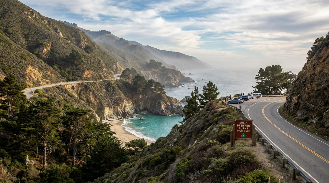 Big Sur coastline and Highway 1 near Julia Pfeiffer Burns State Park