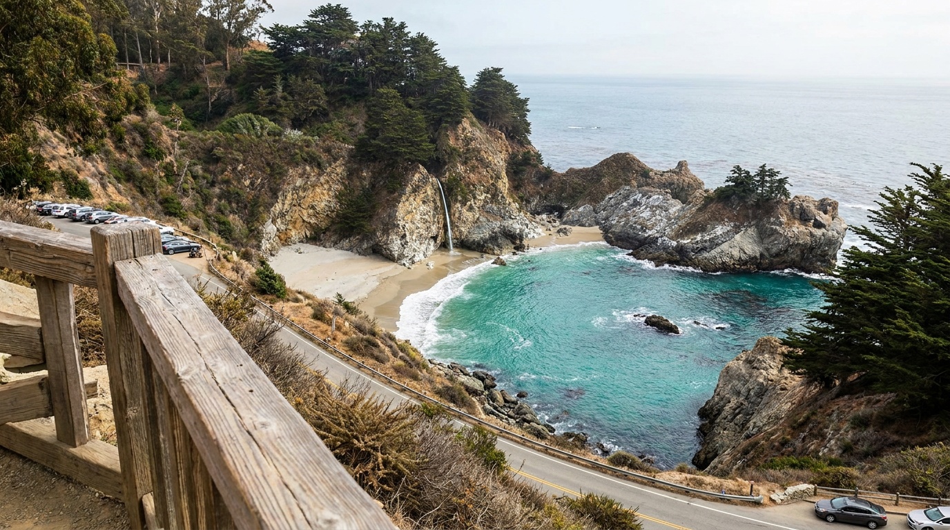 Turquoise McWay Cove and waterfall seen from the Highway 1 overlook