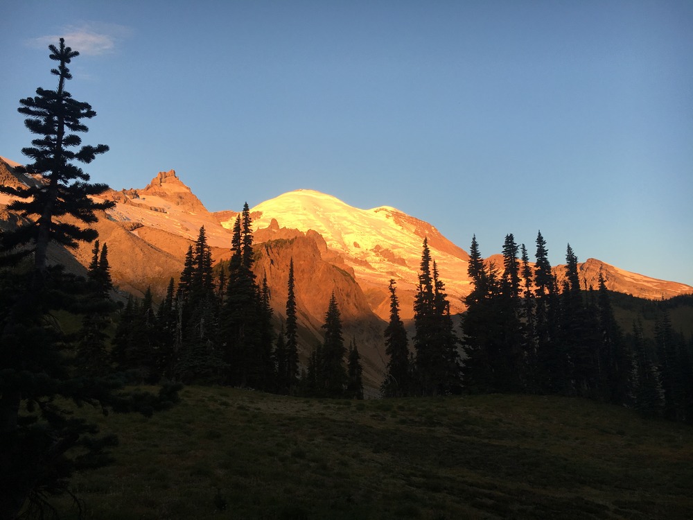 Sunrise on Mount Rainier from the Summerland area of the Wonderland Trail
