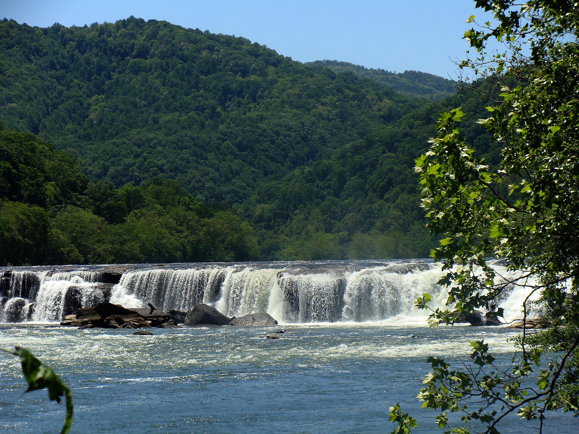 Sandstone Falls spreading across ledges on the New River