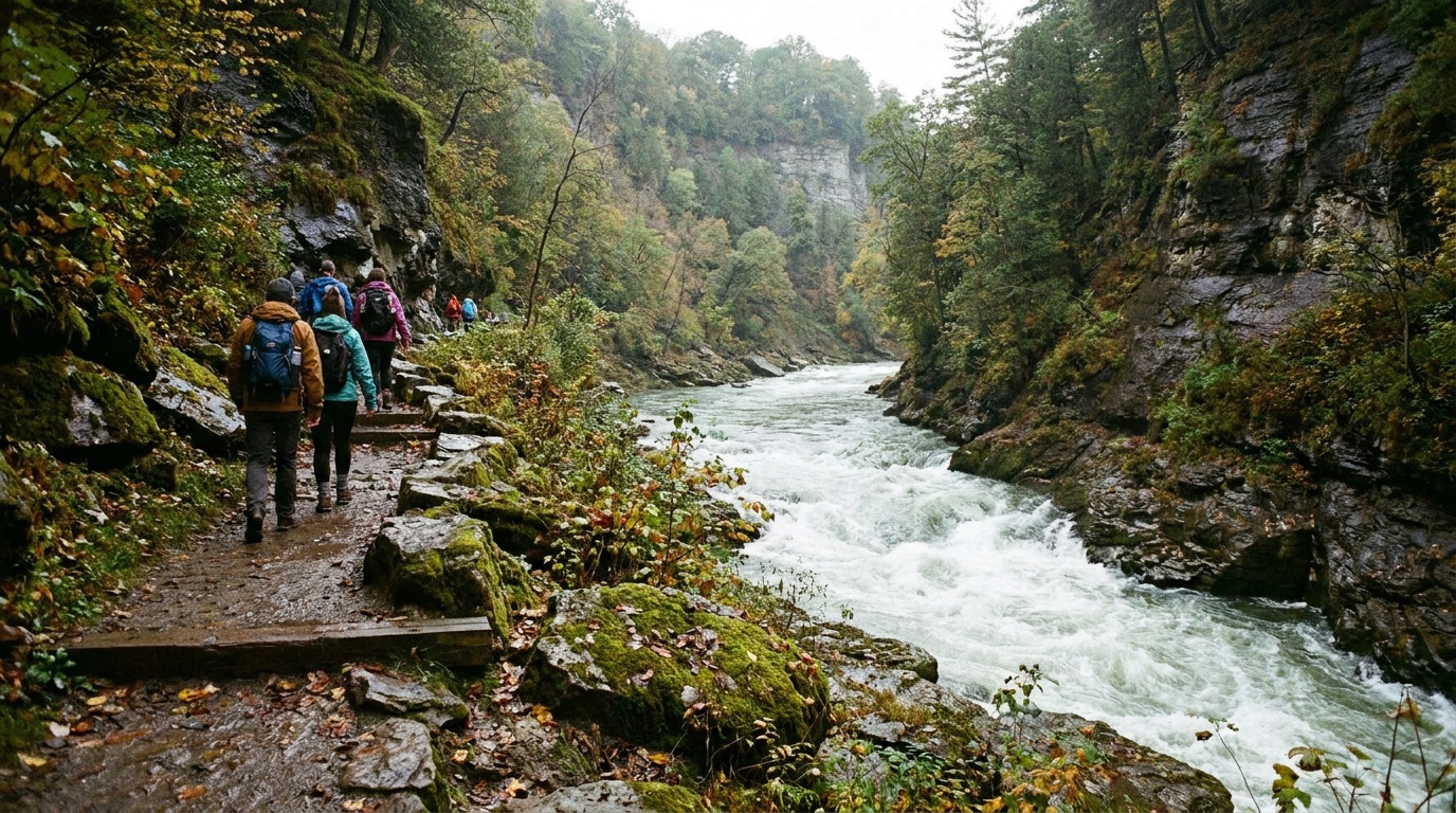 Niagara Gorge rapids and trail below the falls toward Whirlpool