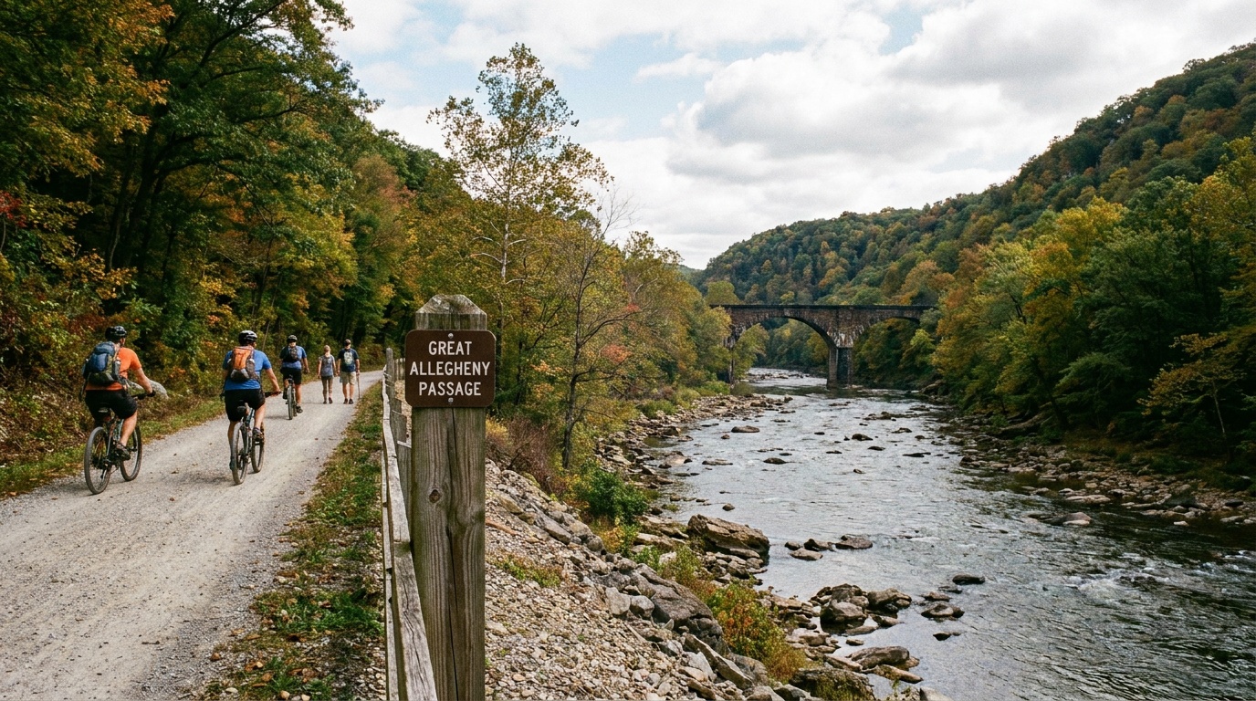 The Great Allegheny Passage rail-trail along the river gorge