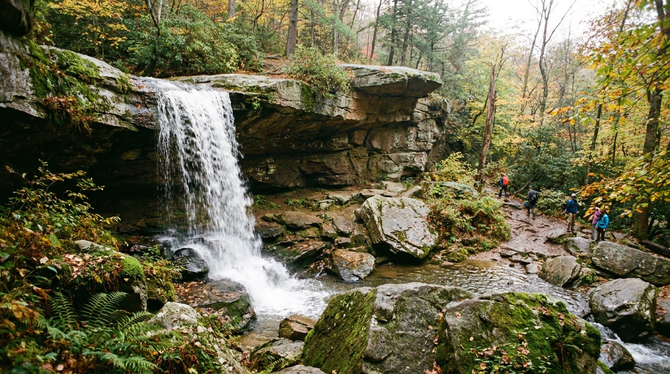 Cucumber Falls cascading over a sandstone ledge