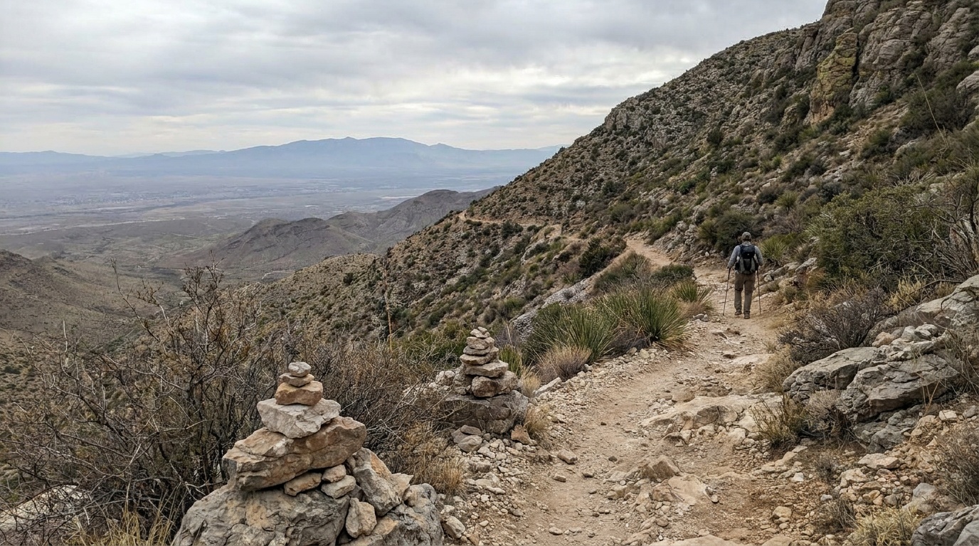 The Dog Canyon Trail climbing into the mountains above the Tularosa Basin