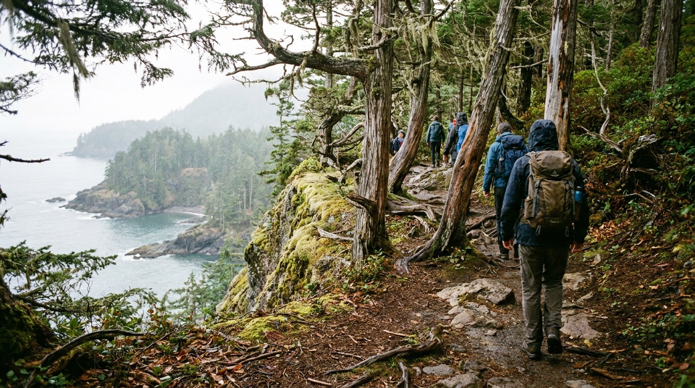 The cliff-edge Eagle Trail through cedar forest