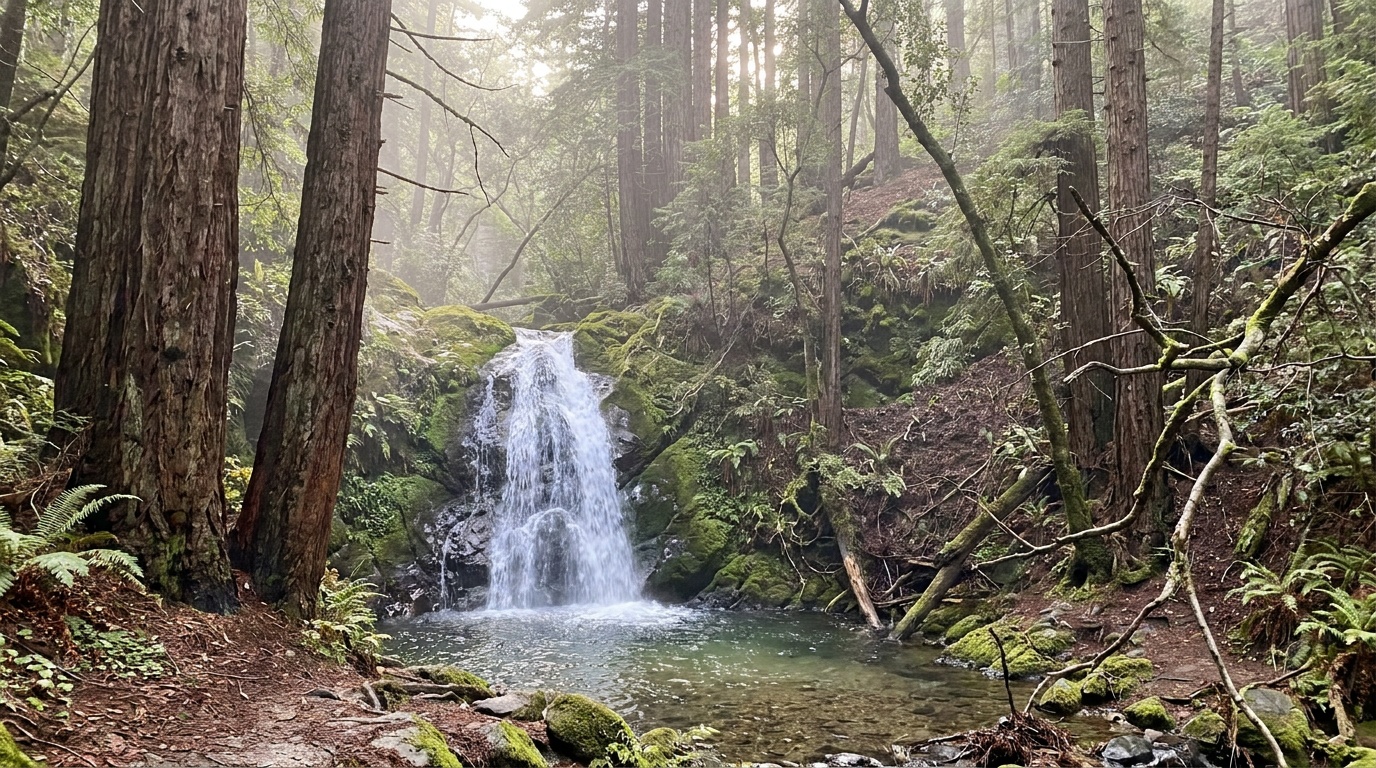 Pfeiffer Falls cascading among redwoods