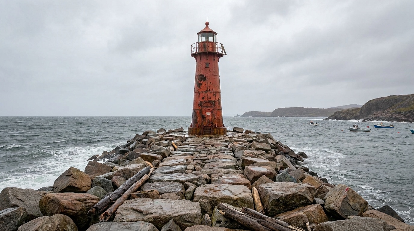 The North Pier Light at the eastern end of the peninsula