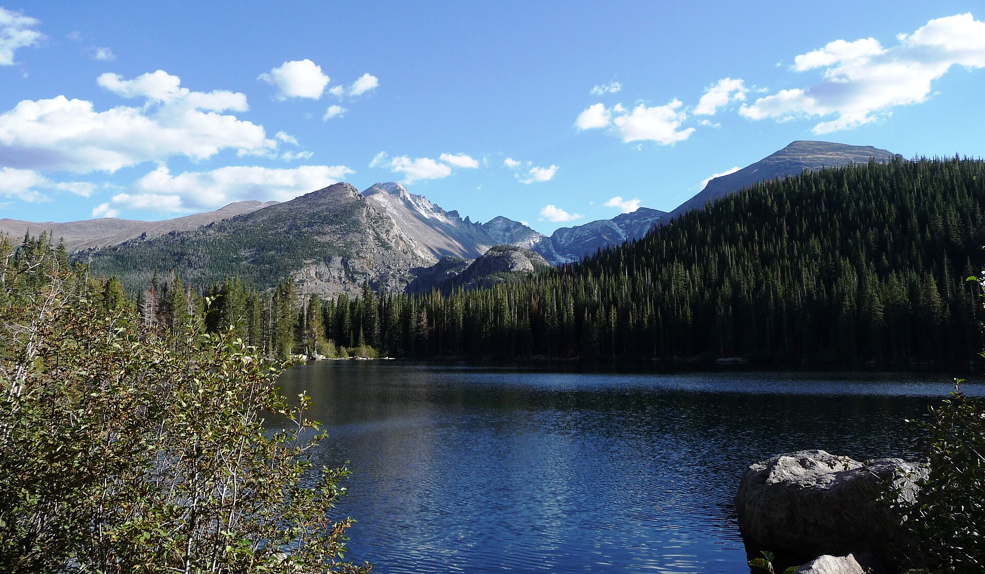 Bear Lake reflecting the Glacier Gorge ridgeline in Rocky Mountain National Park