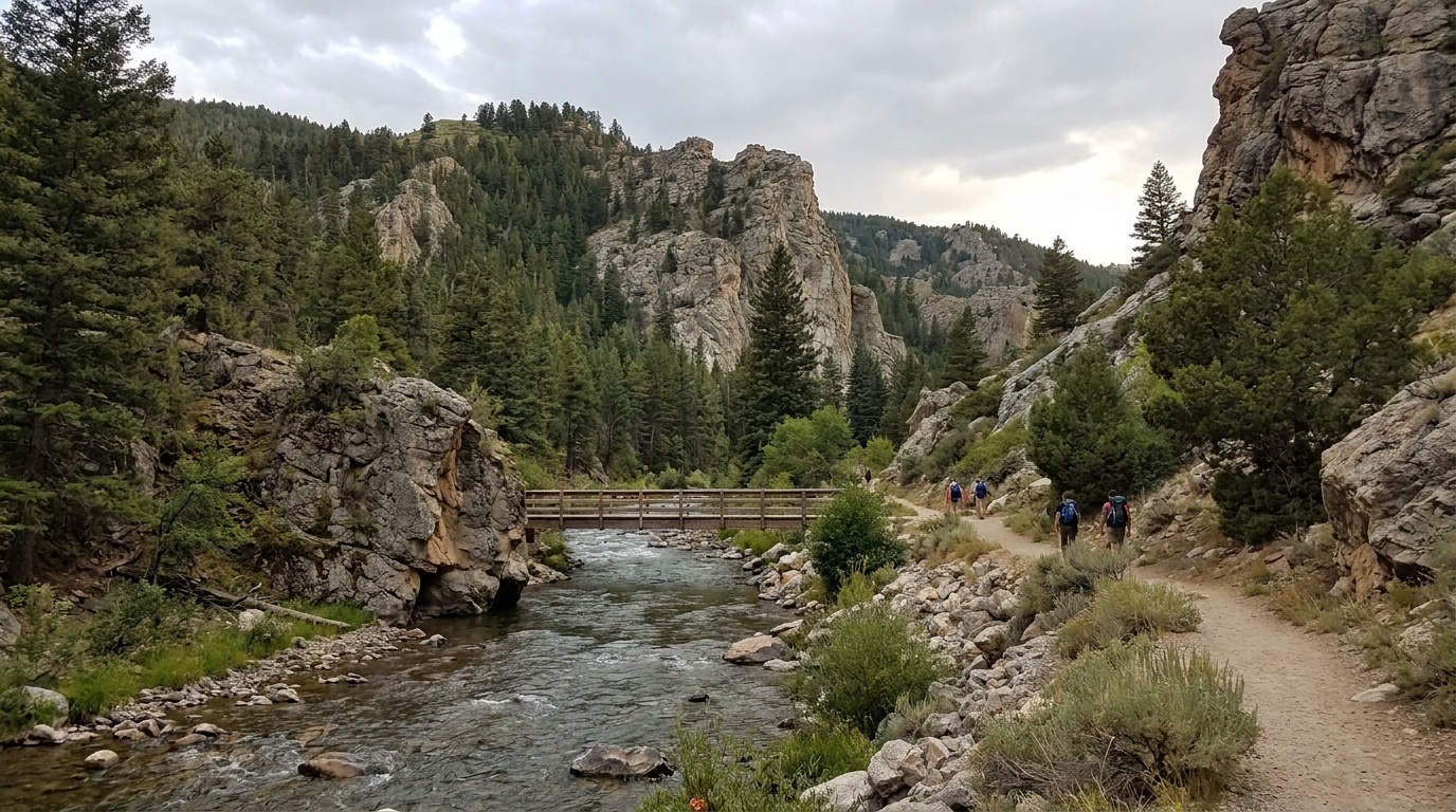 Sinks Canyon with the Popo Agie River and forested canyon walls outside Lander
