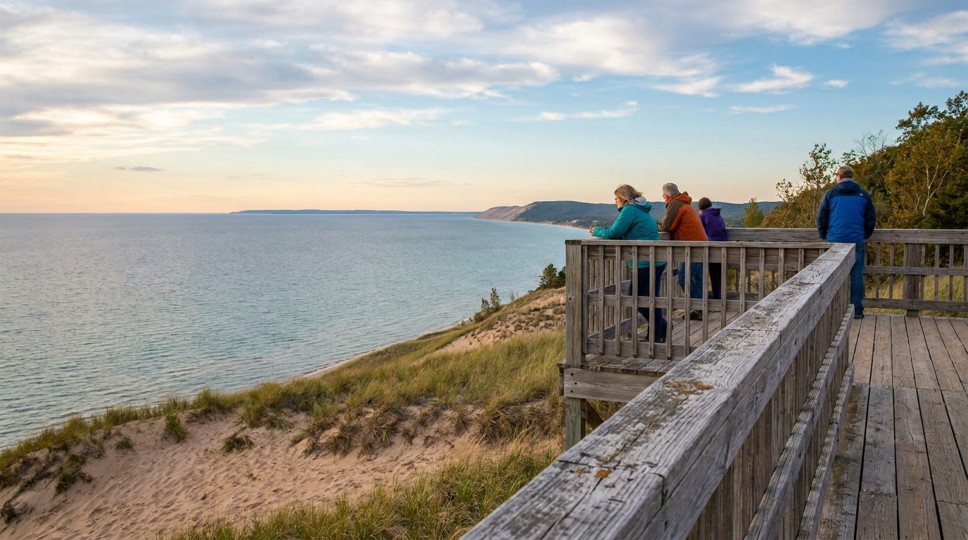The Lake Michigan Overlook on the Pierce Stocking Scenic Drive high above the water