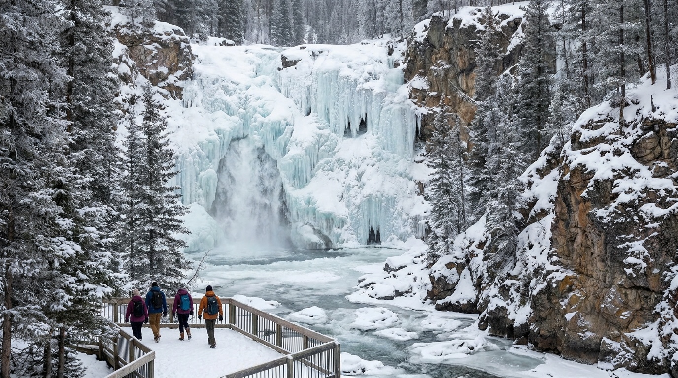 The frozen Upper Falls in winter