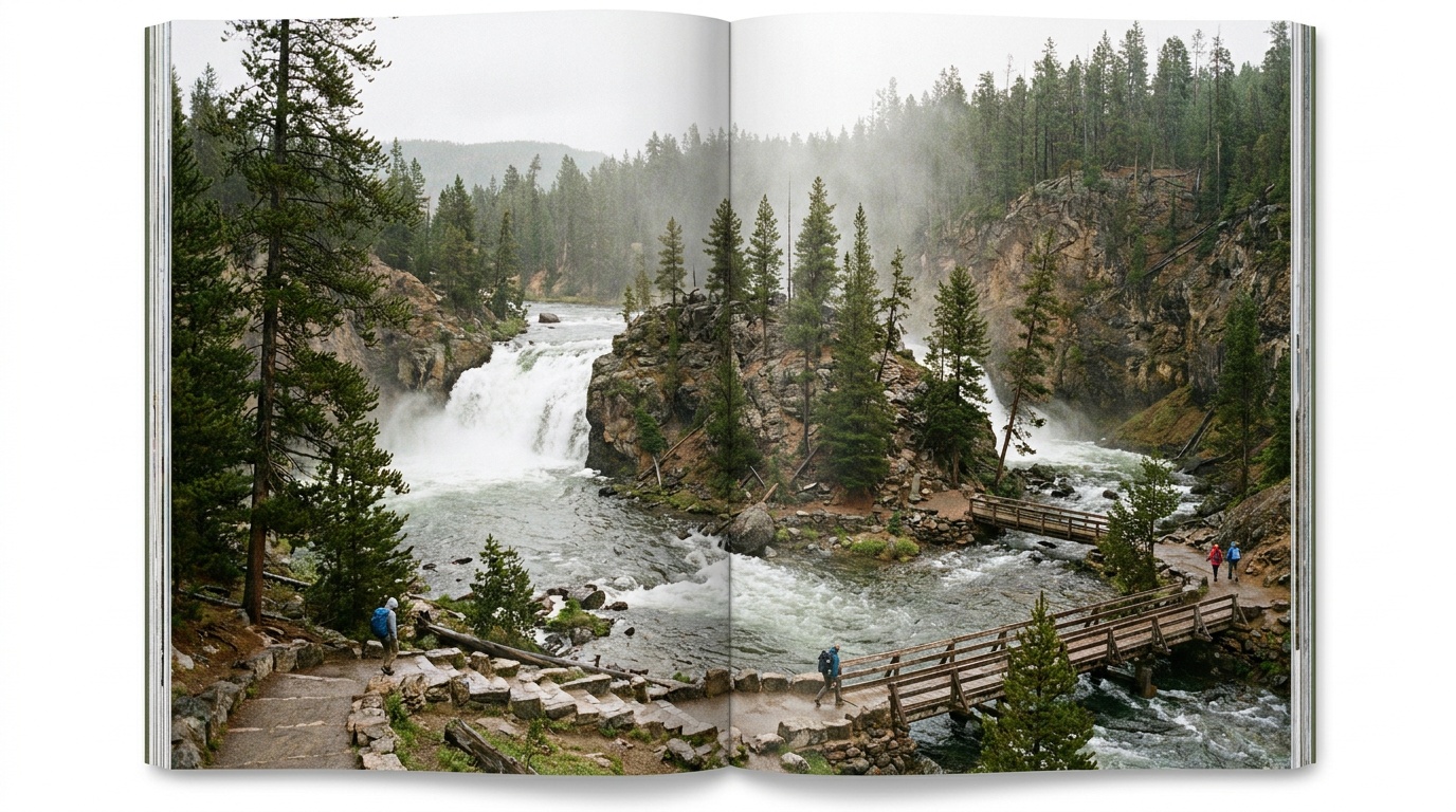 The cascades of the Lower Falls around the island