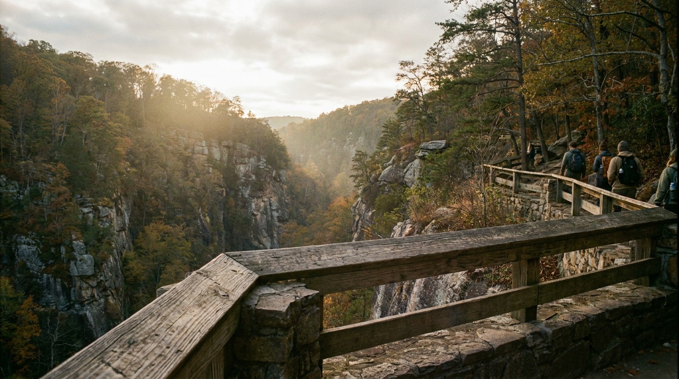 Rim overlook view down the length of Tallulah Gorge