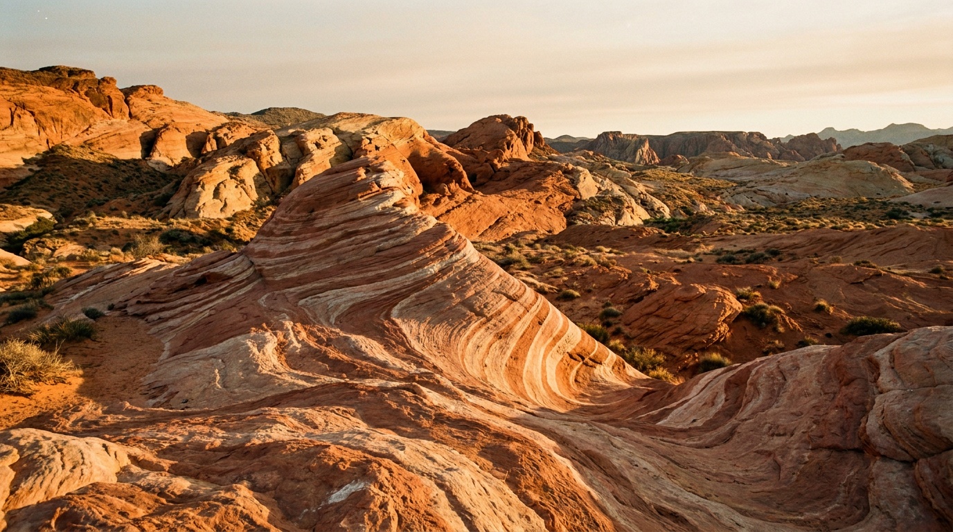 The Fire Wave striped sandstone formation at golden hour