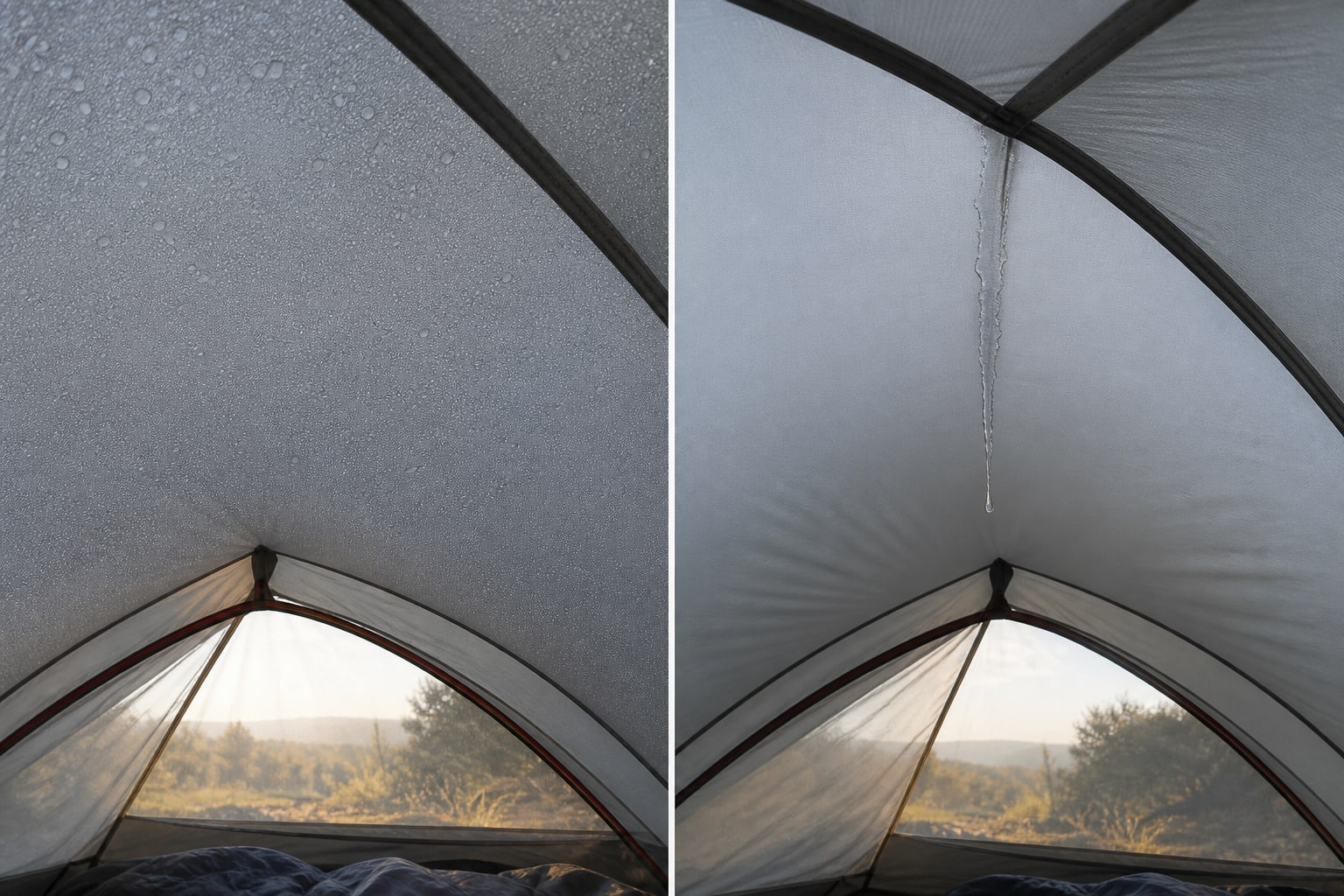 A tent pitched to allow airflow through its doors and vents