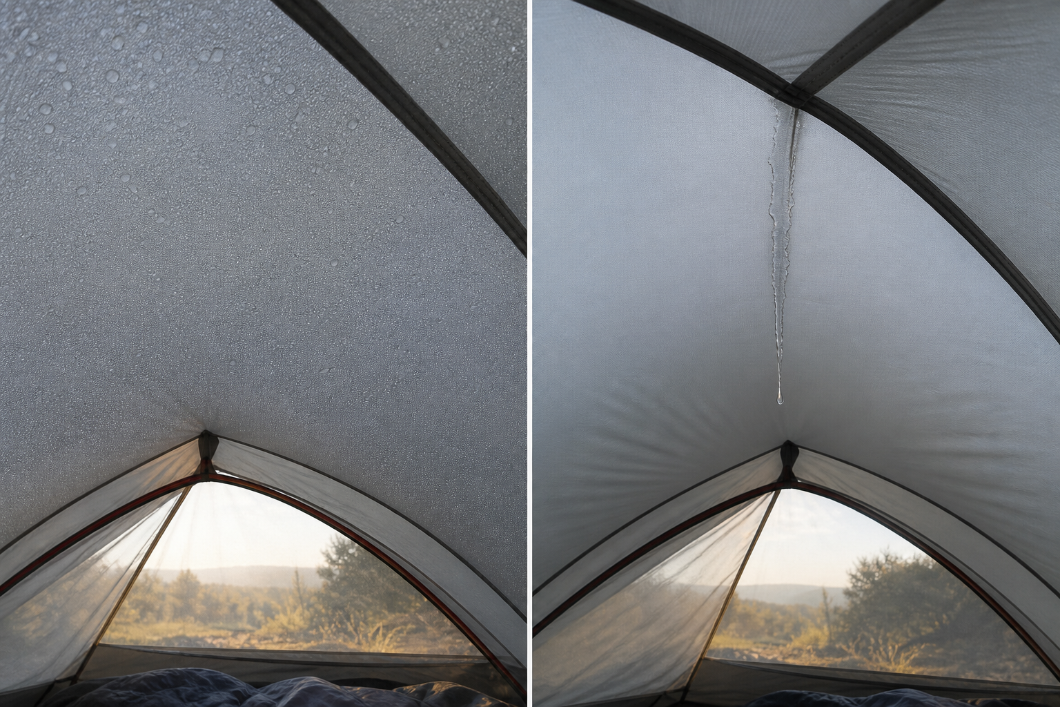 A tent pitched to allow airflow through its doors and vents