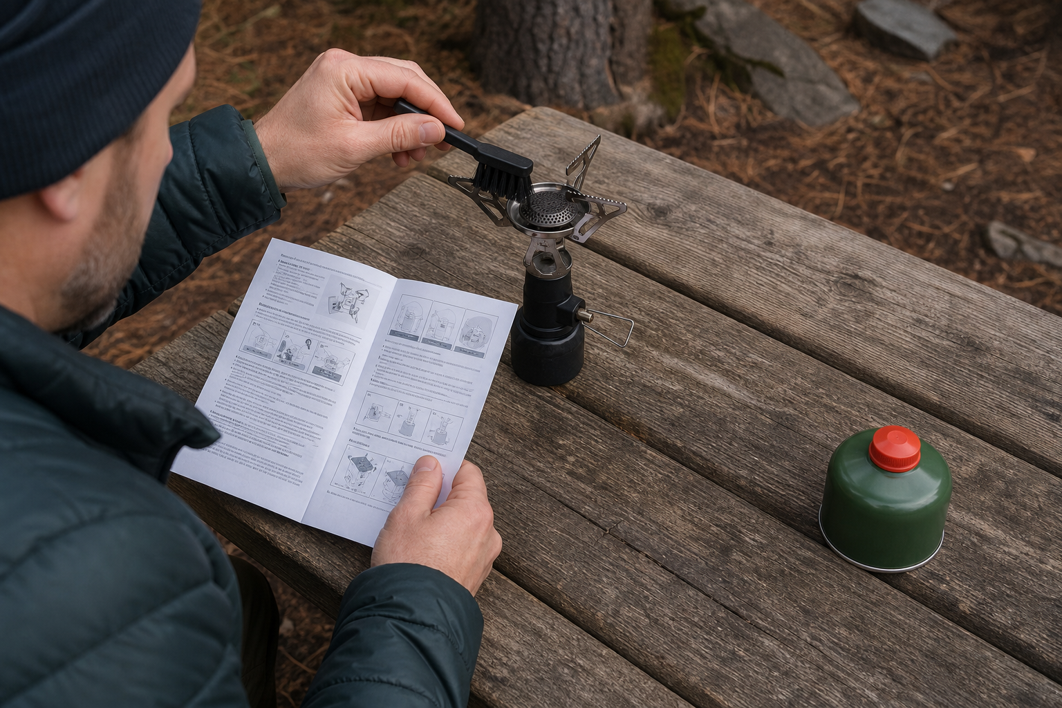 A cool disconnected camping stove laid out for a safe inspection