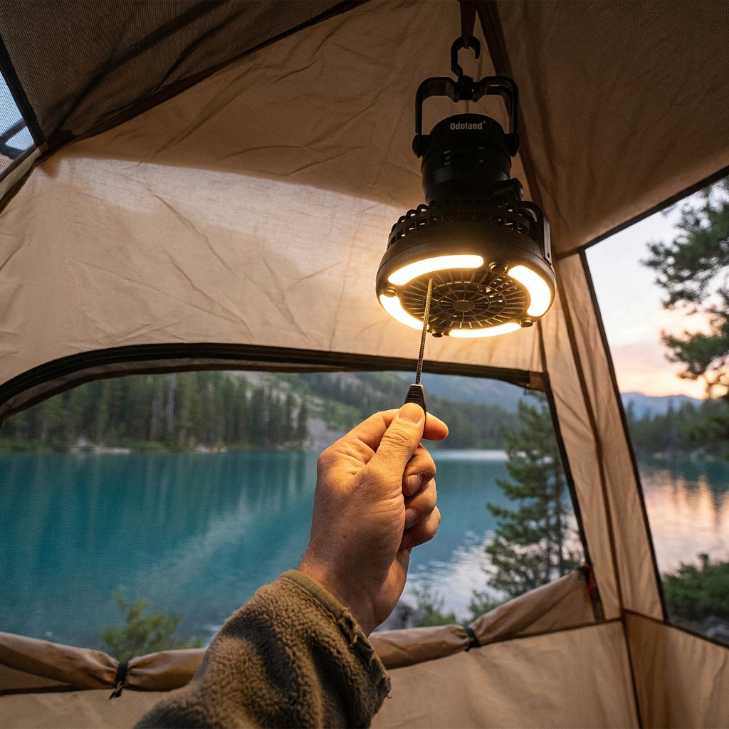 Odoland Portable LED Camping Lantern with Ceiling Fan